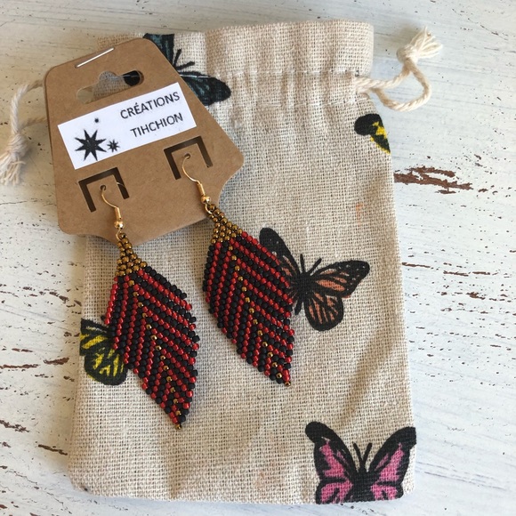 Handmade earrings in red, black and gold - Picture 2 of 5